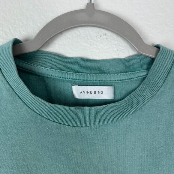 Anine Bing La Logo Tee S Green Short Sleeve Crew Neck Cotton Summer Casual - Picture 4 of 9